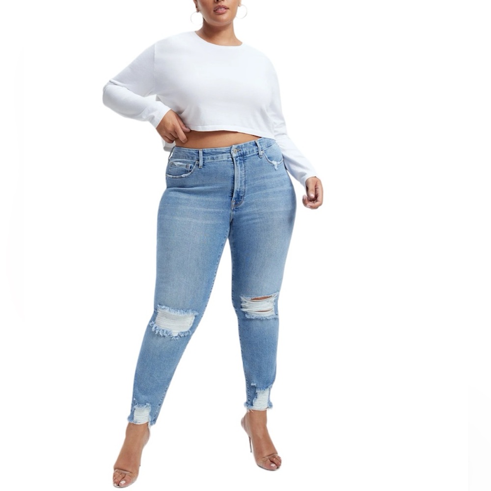 Good American Good Classic High Rise Slim Straight Leg Blue Jeans Sz 15 Plus NWT